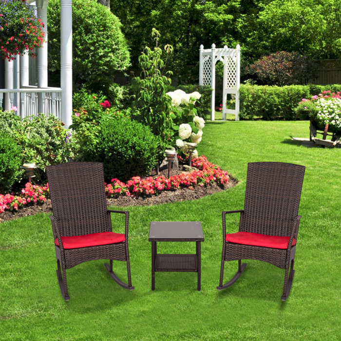 Red Barrel Studio 3piece Rocking Bistro Set, Outdoor Rocker Chairs And